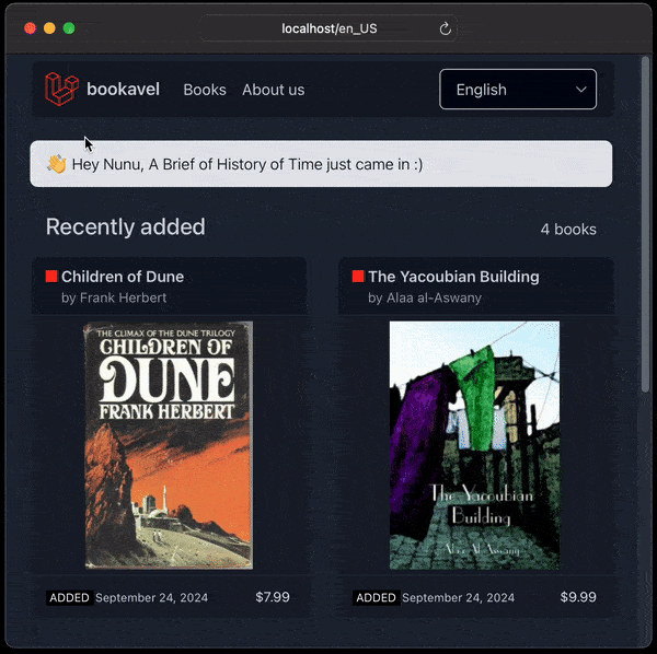 Animation showing a few pages of our fully localized app in English, and the same pages in Arabic.