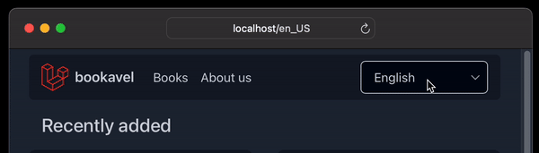 Animation showing a user clicking on the locale switcher dropdown to switch between English and Arabic versions of a page.