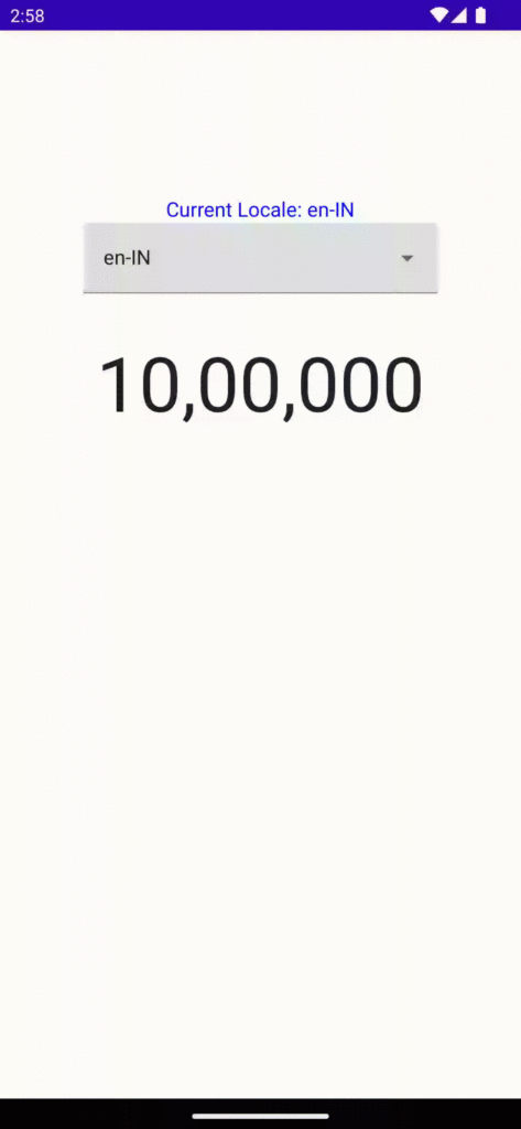 Demo app showing differently formatted numbers depending on locale selected | Phrase