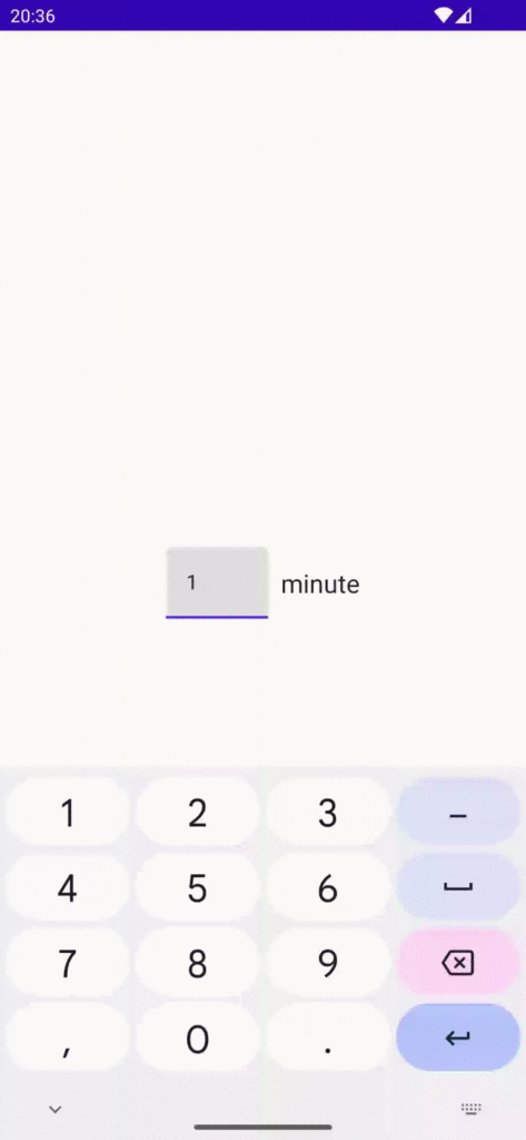 Timer demo app with dynamic adjustment of the word minute, depending on the quantity of minutes specified by the user | Phrase