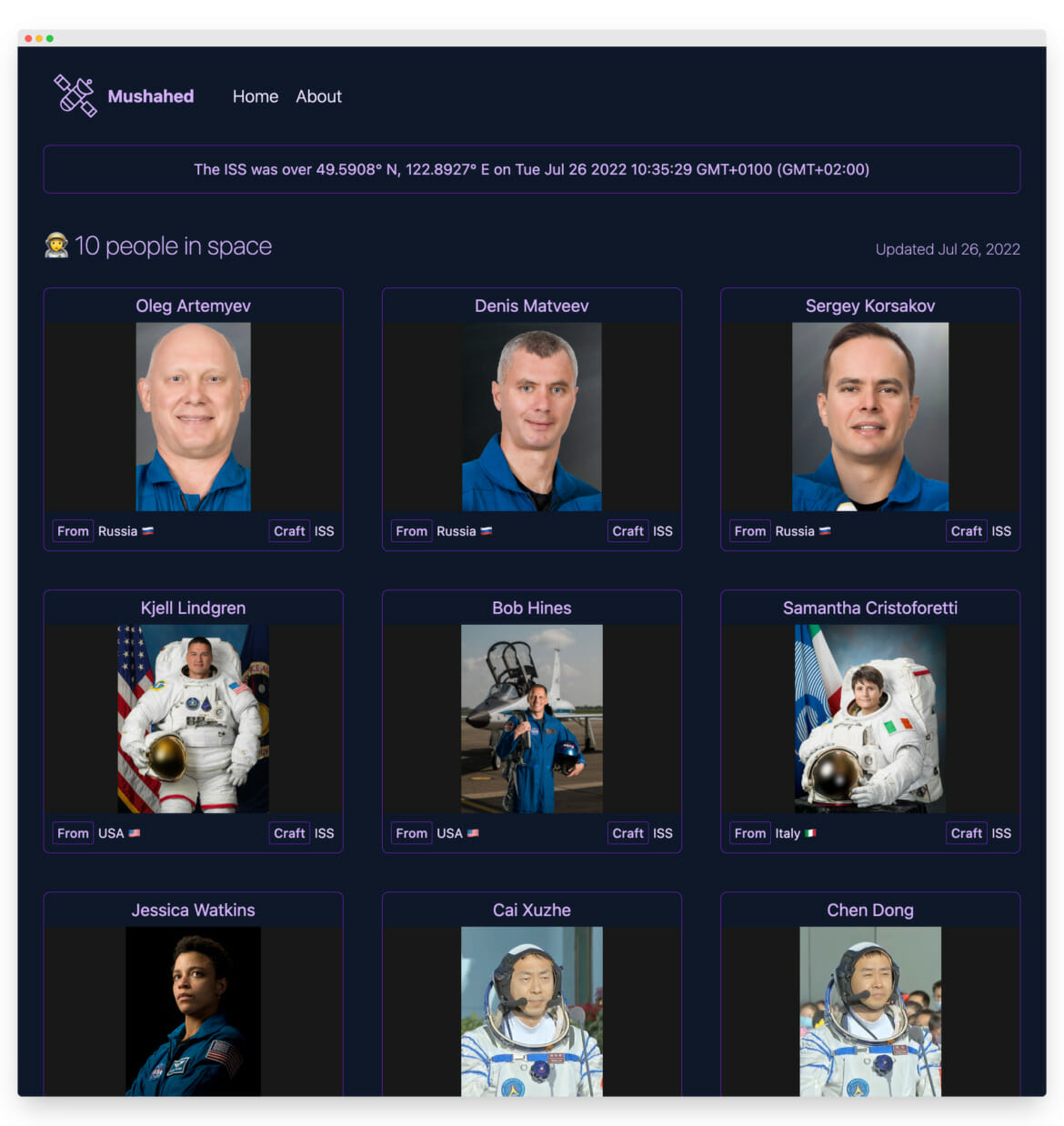 Our demo app celebrates the world’s brave astronauts