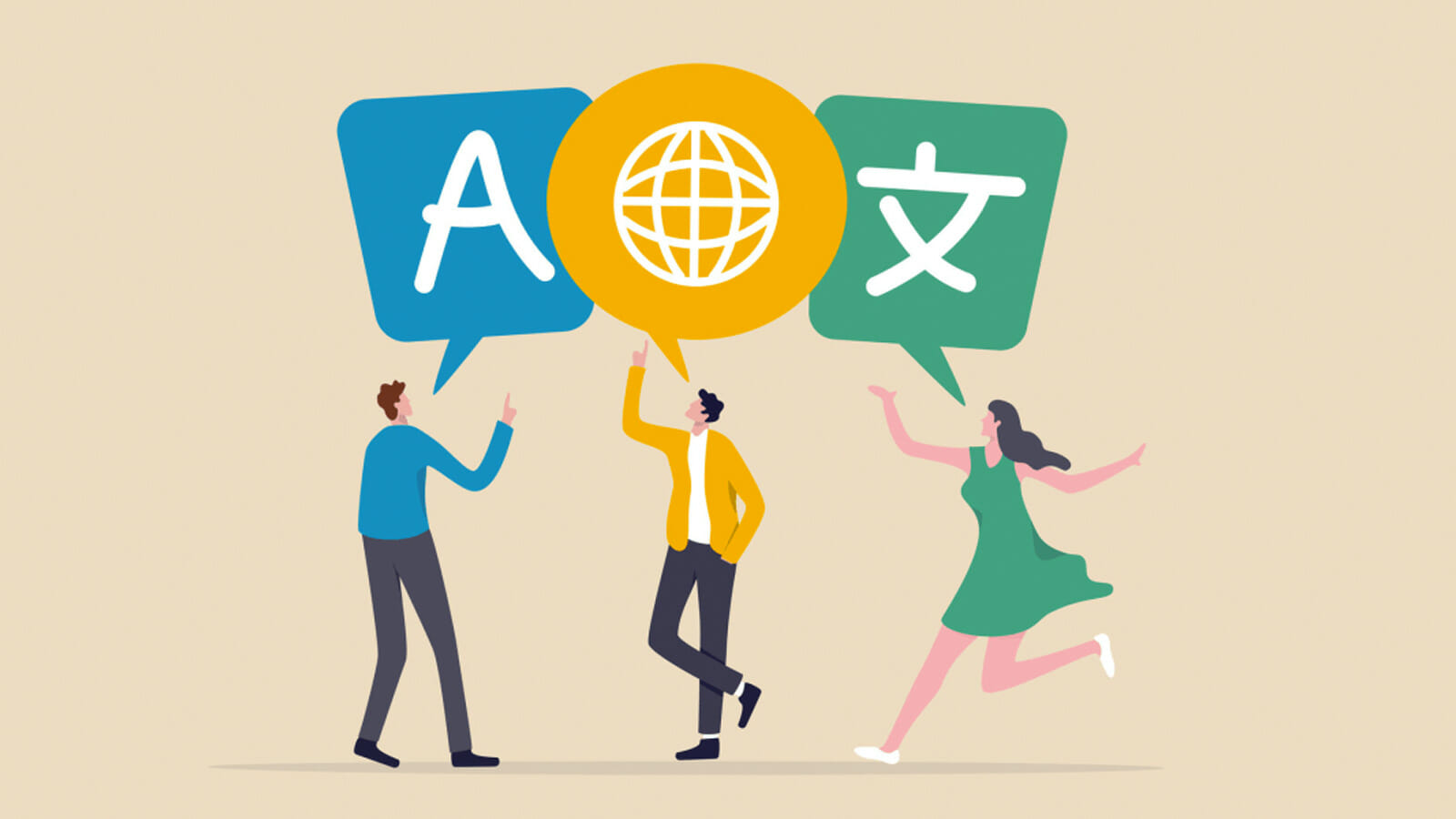 Illustration of people talking in different languages | Phrase