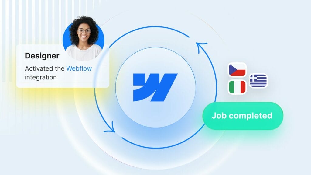 A partir de ahora, Webflow ya está integrado en Phrase TMS. Se acabó copiar y pegar traducciones una a una.