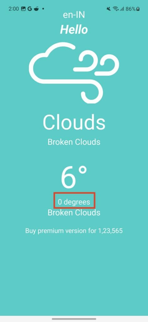 O degrees displayed as a plural | Phrase