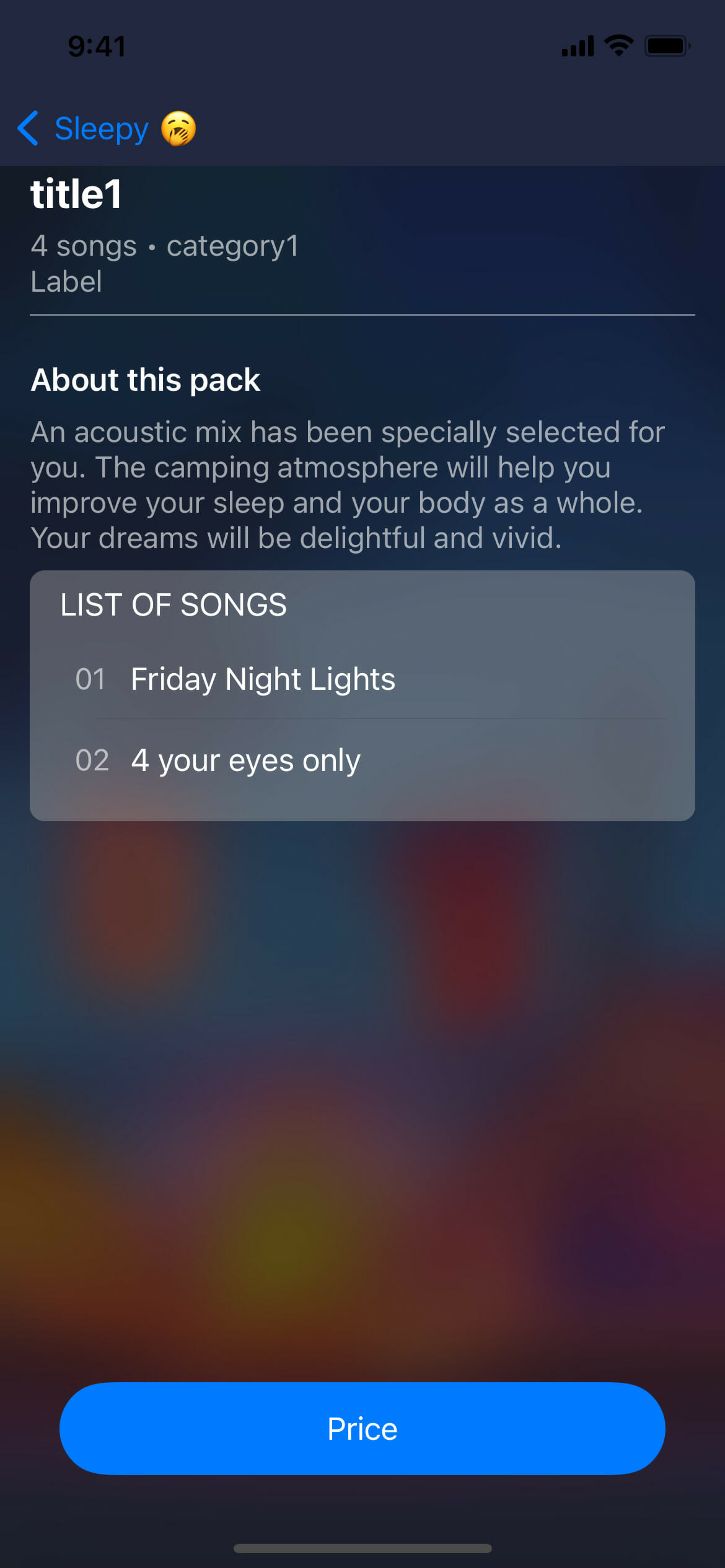 Sleepy app detail screen | Phrase