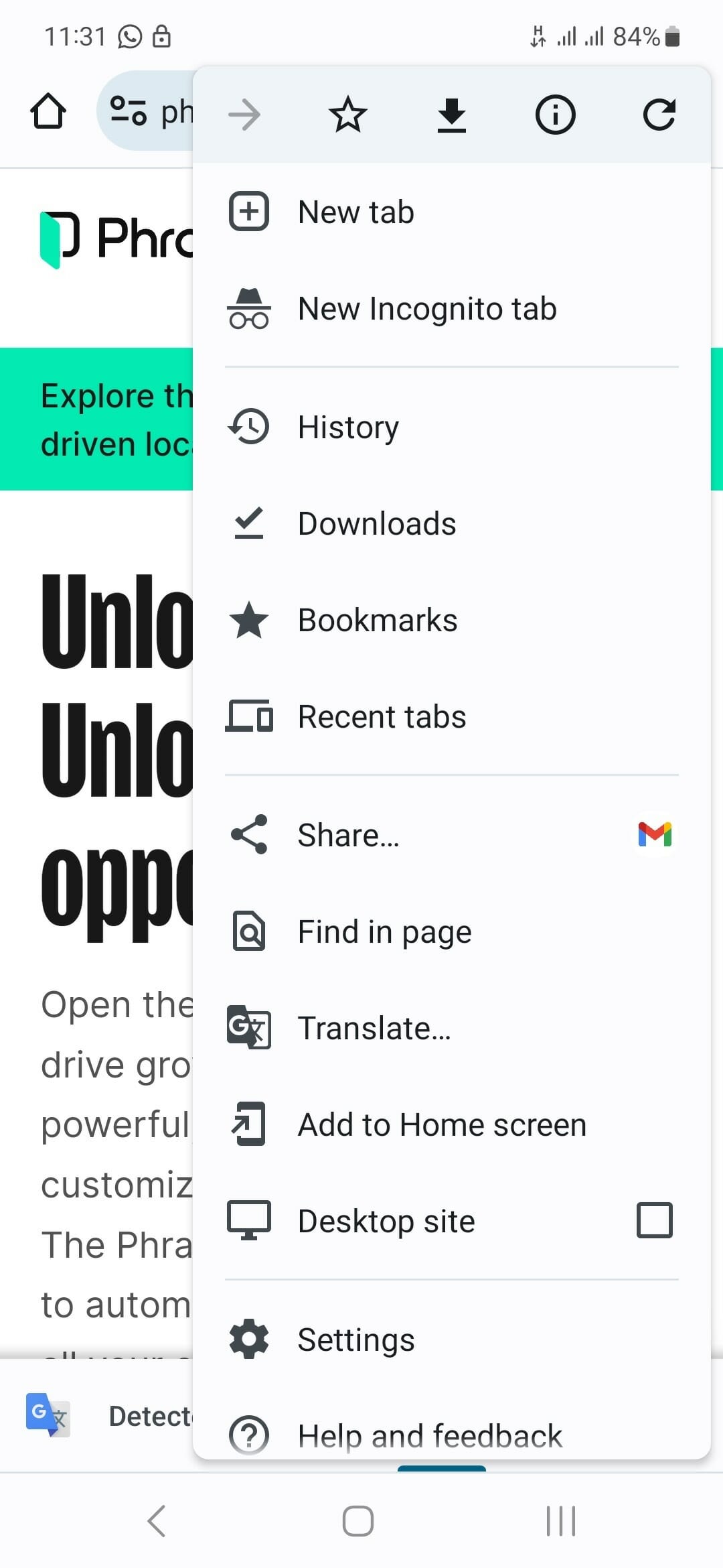 Translate a web page on an Android | Phrase