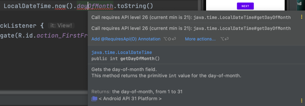Android Studio warning about using an Android version lower than 26 | Phrase