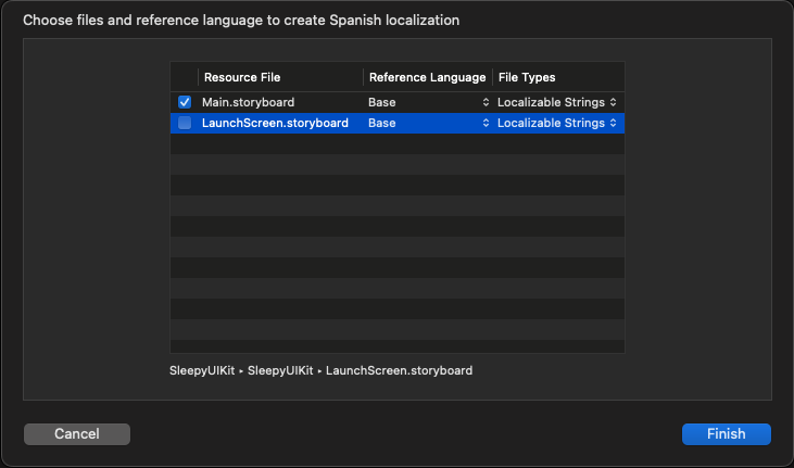 Screen for choosing files for localization | Phrase