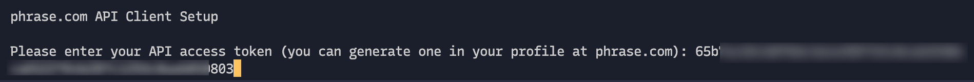 Entering API token into Phrase CLI