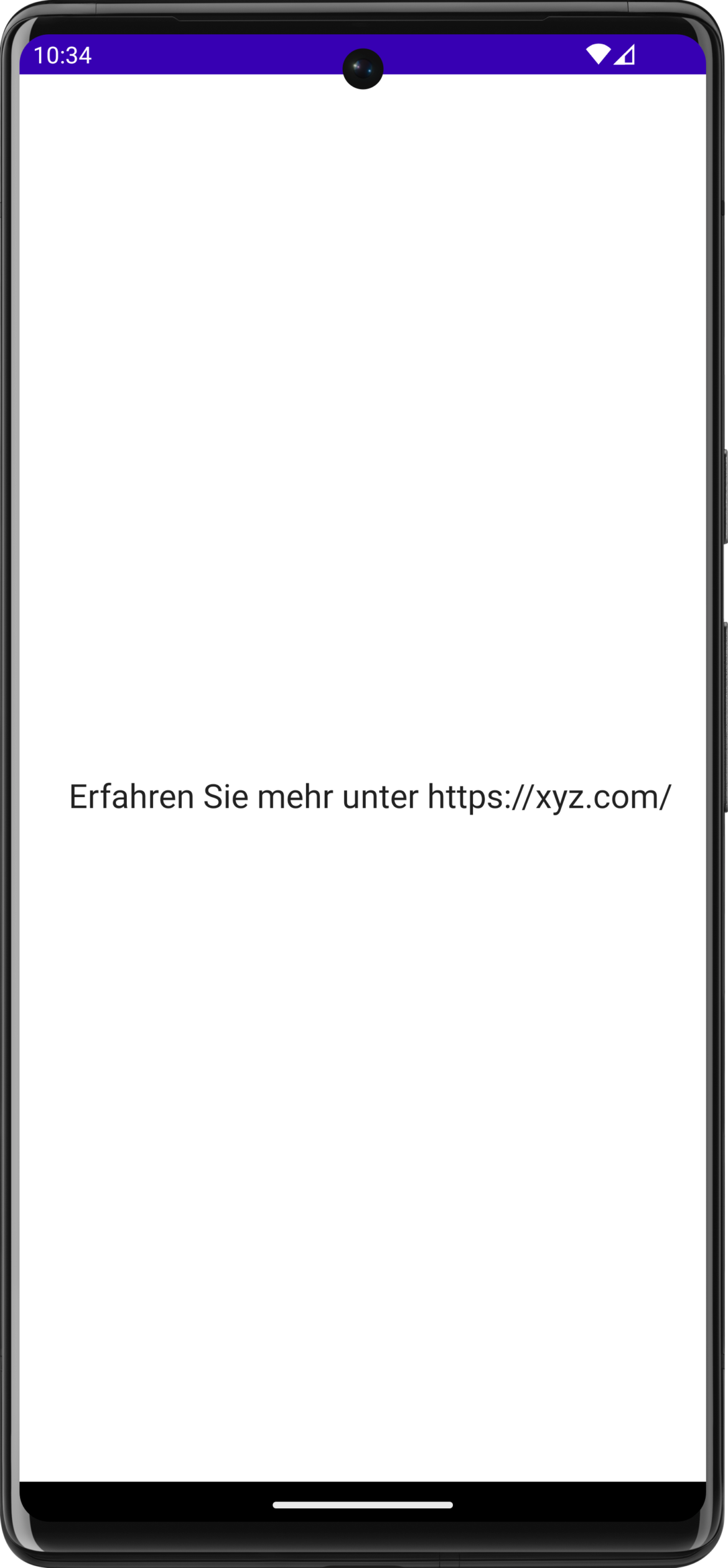 Demo app saying "Visit our website xy.com to learn more" in German | Phrase