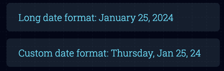 The same date formatted in two different ways, each specified in an English translation message.
