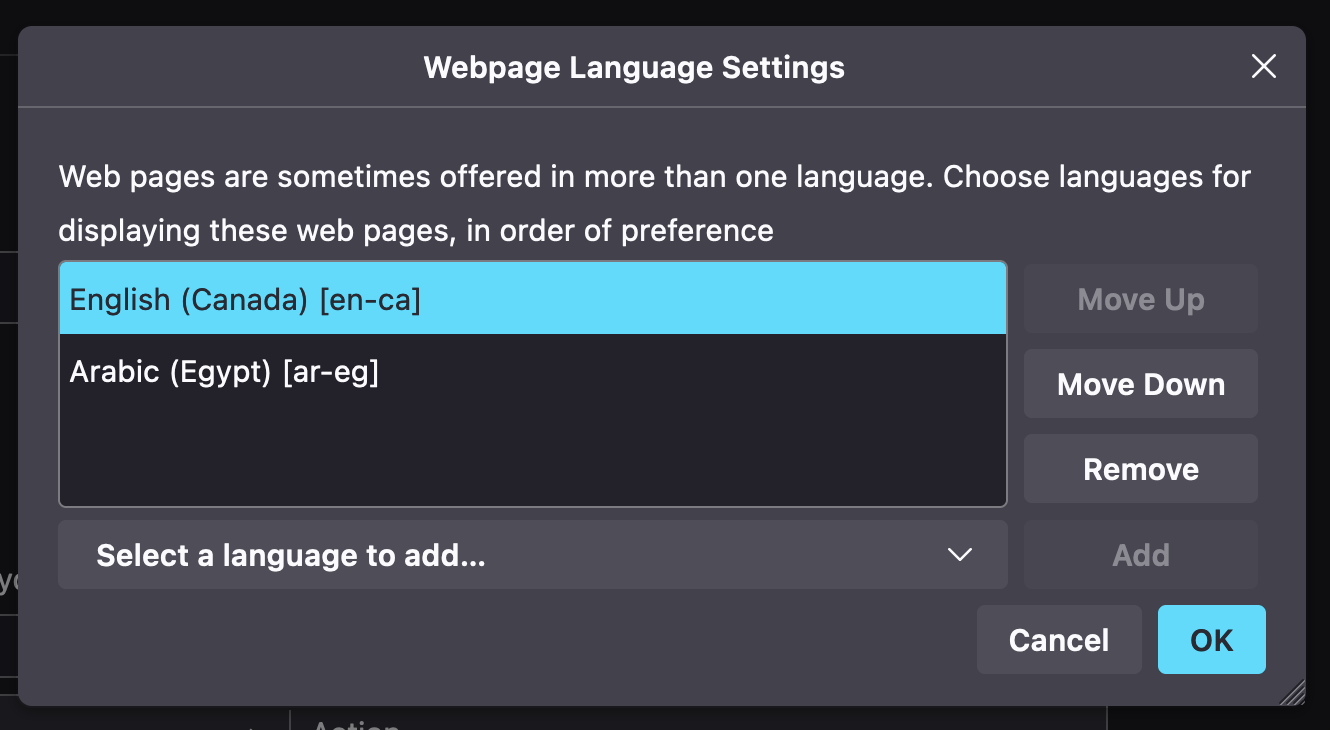 Firefox language options | Phrase