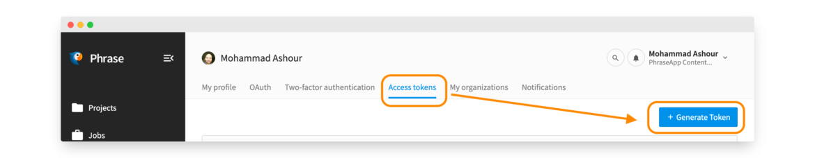 The token tab in profile settings