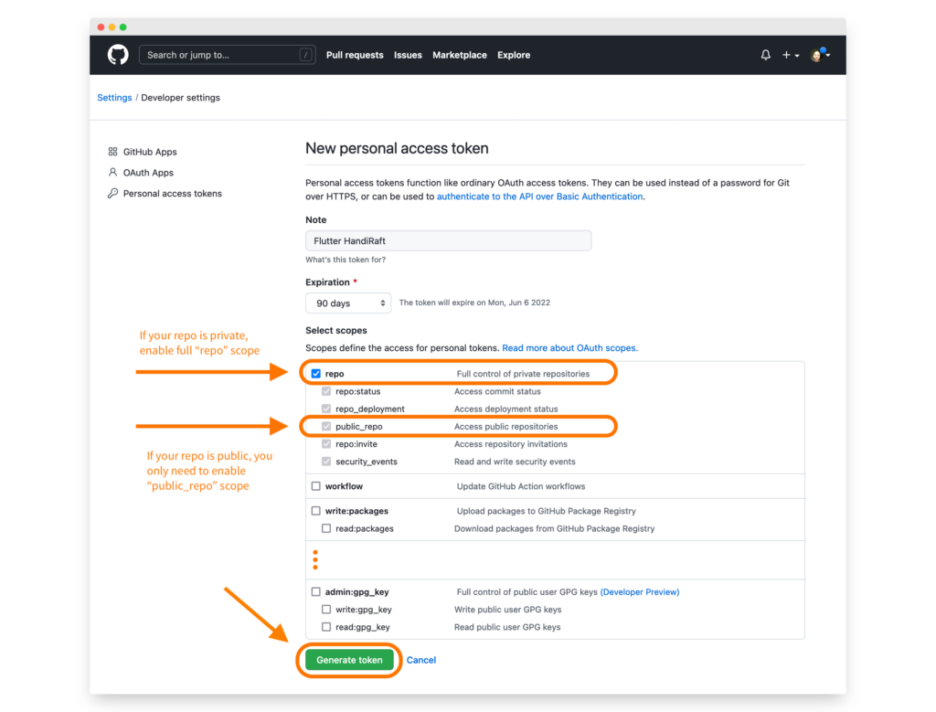 Generating a GitHub personal access token | Phrase