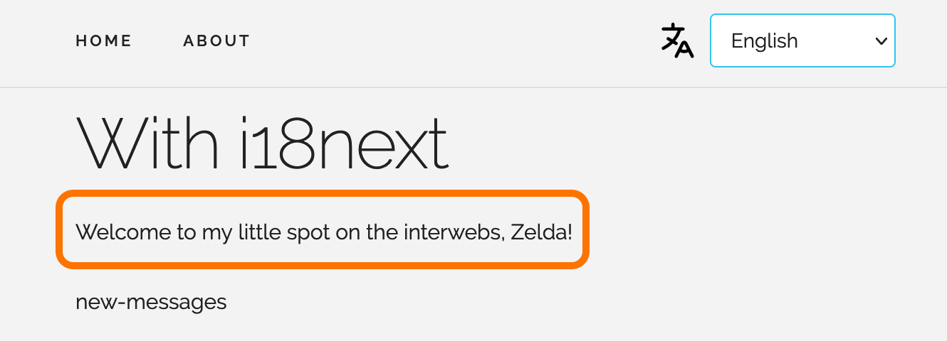 Demo app with Polyglot in English locale and interpolated lead paragraph | Phrase