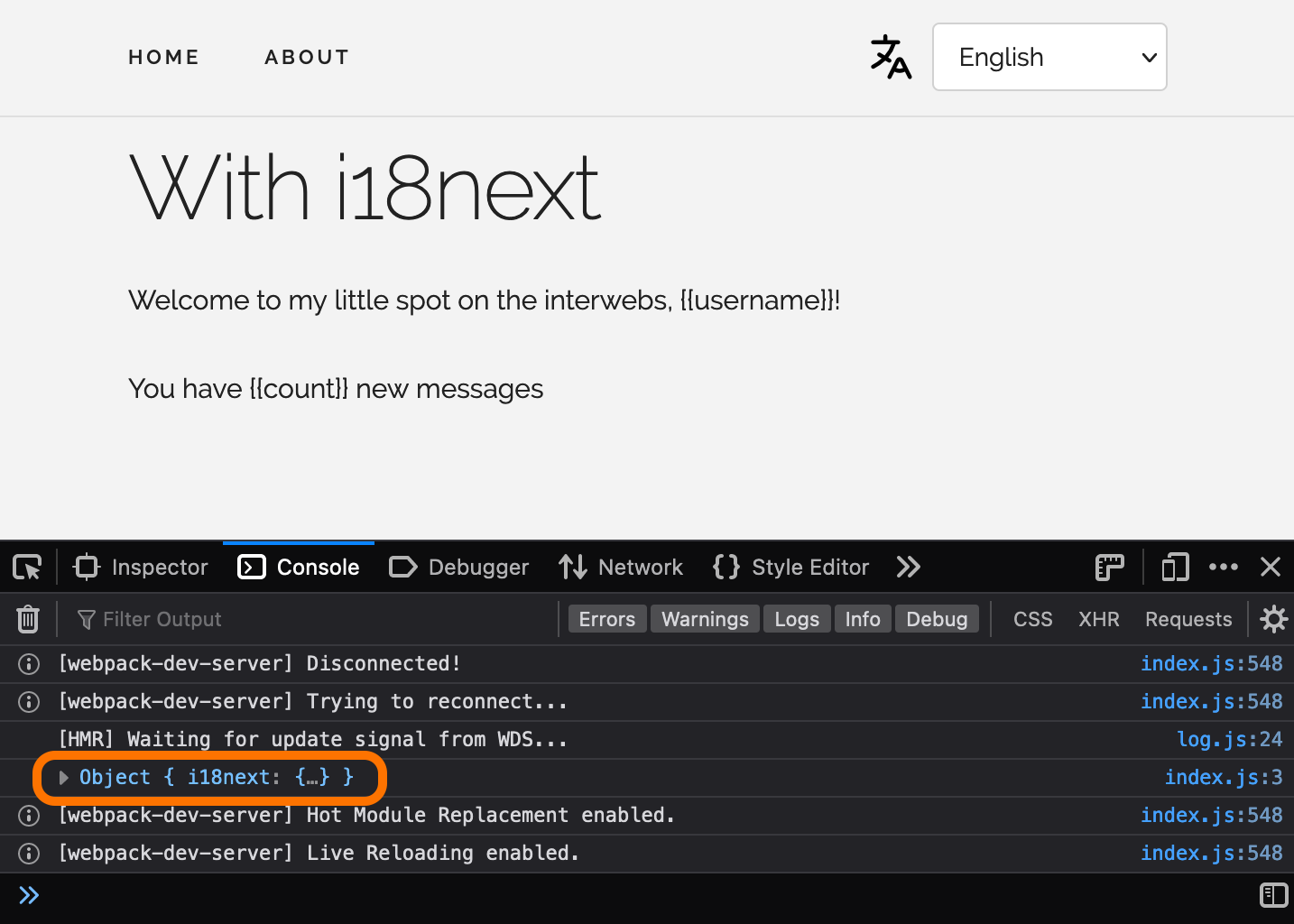Demo App with Webpack dev server loaded | Phrase