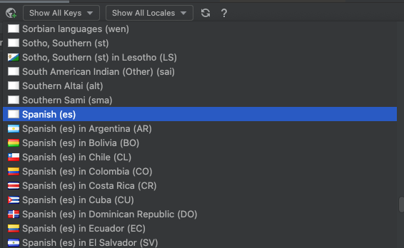 Dropdown menu from which to select desired locales for the project | Phrase