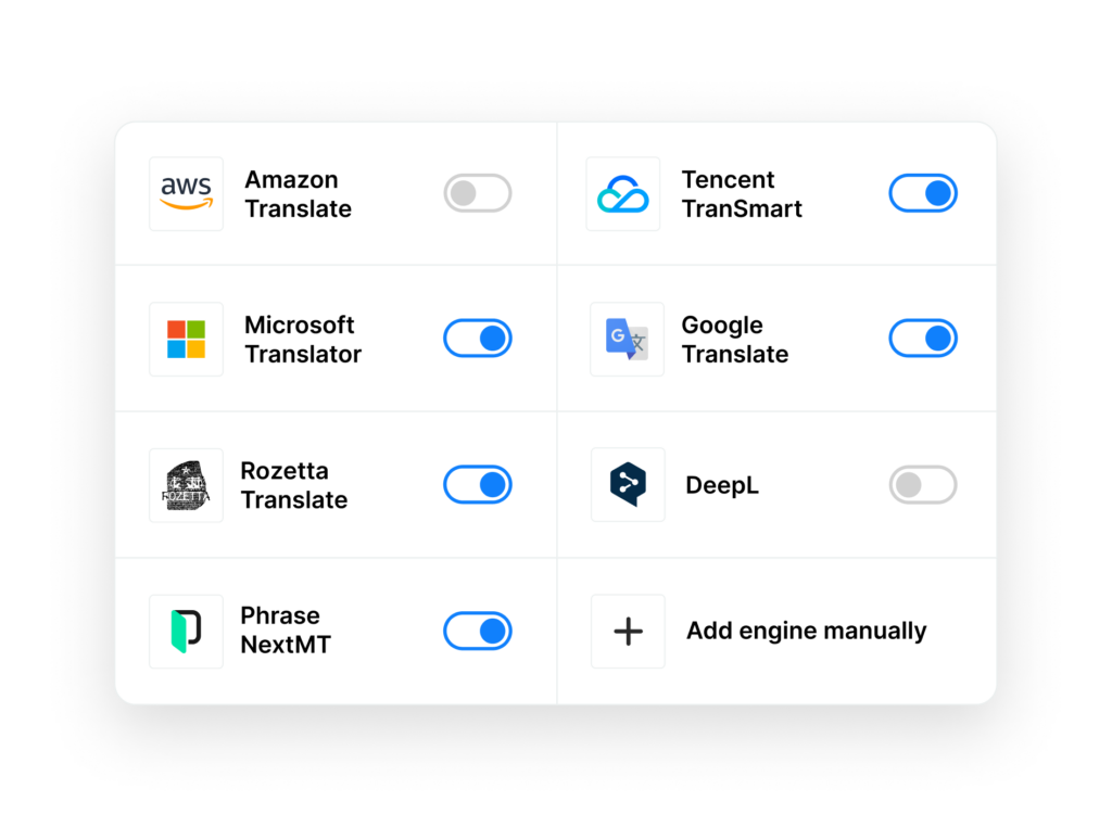 Selecting different MT engines visual | Phrase