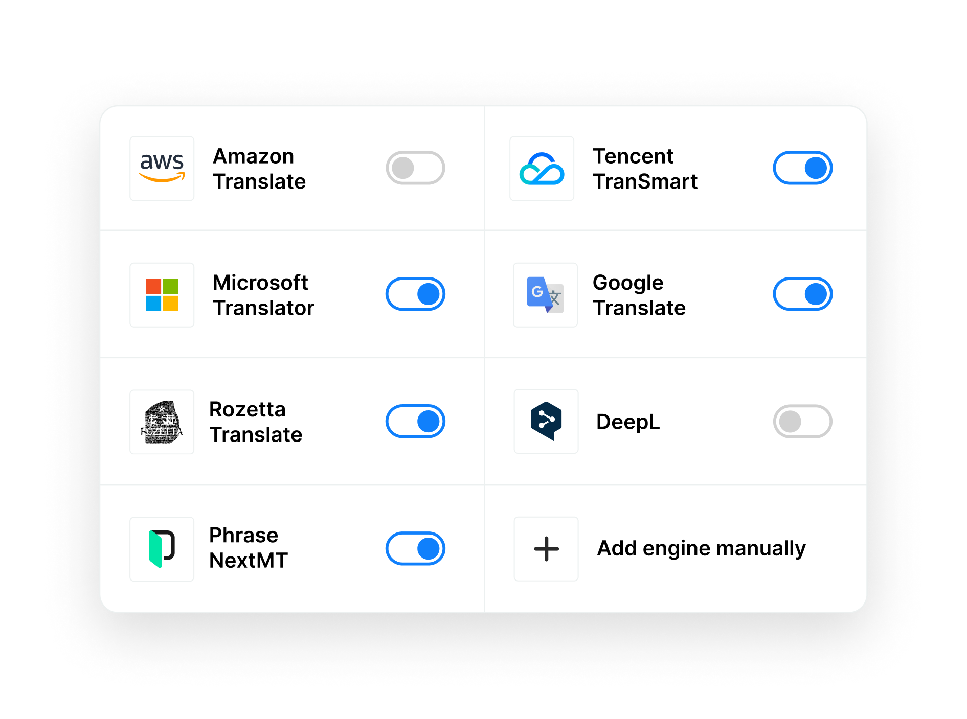 Elemento visual de Selecciona motores de MT distintos | Phrase