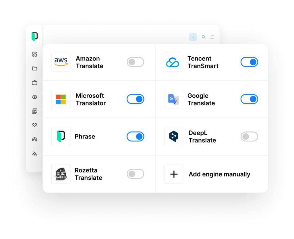 Elemento visual de Selecciona motores de MT distintos | Phrase