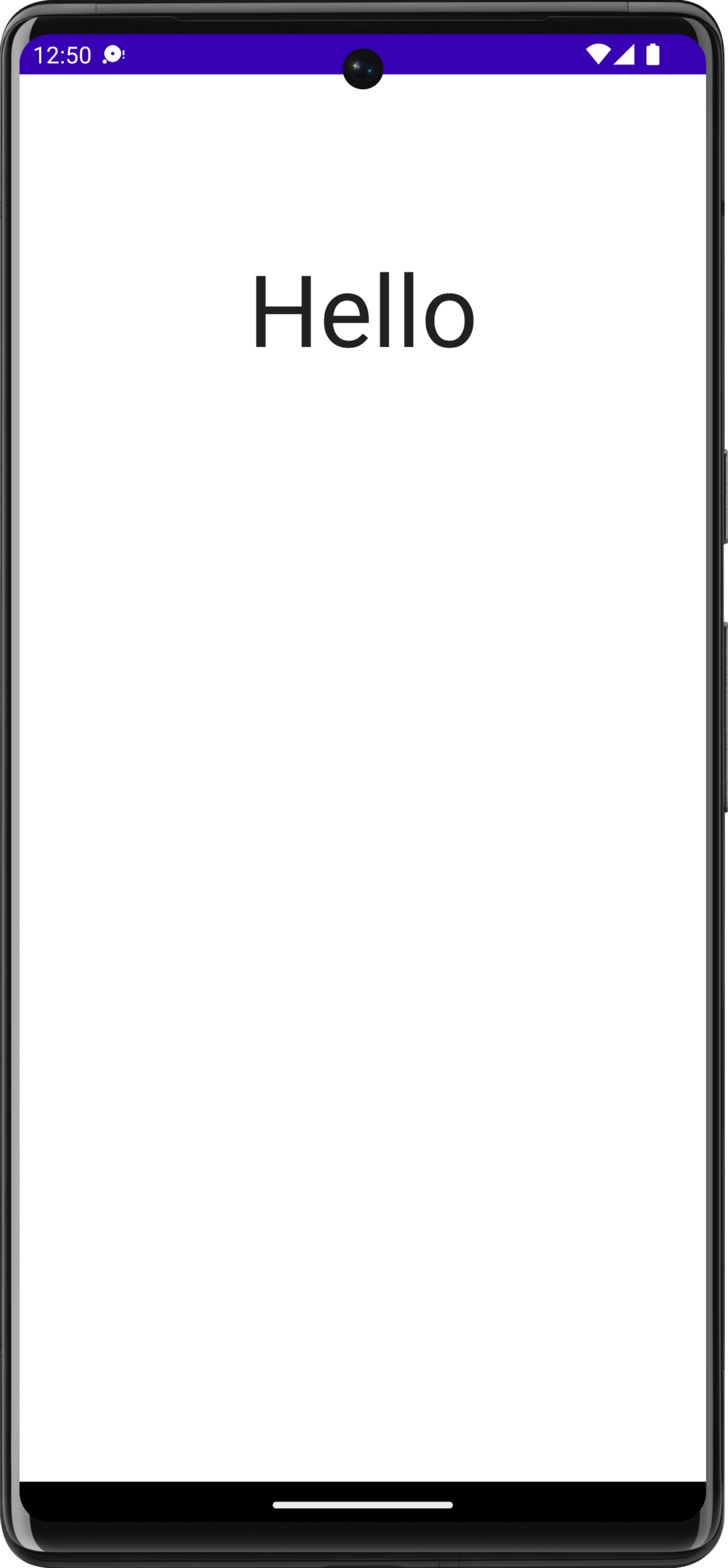 Demo phone screen displaying the word Hello | Phrase