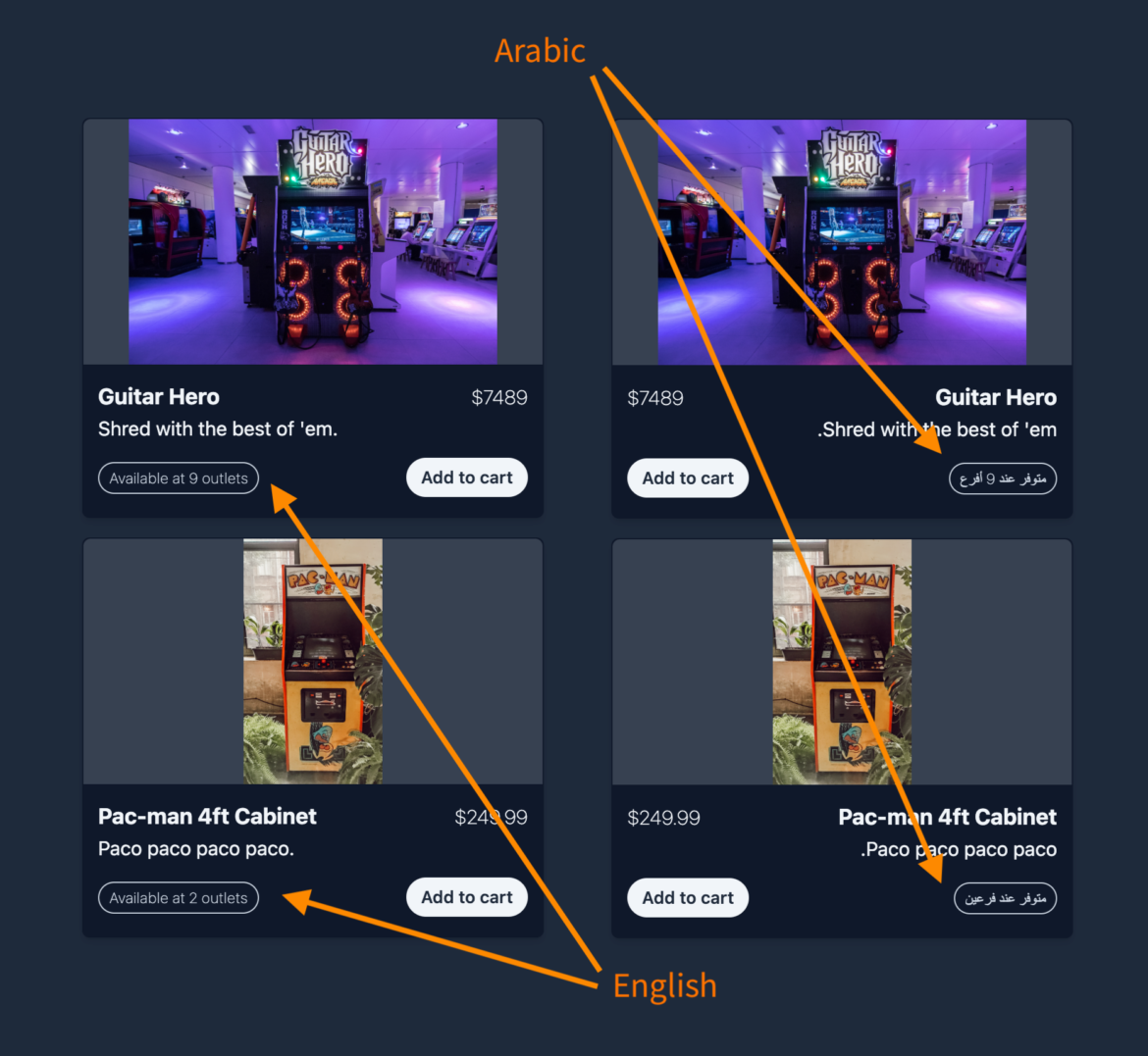 Our demo app showing plural forms for Arabic and English translations