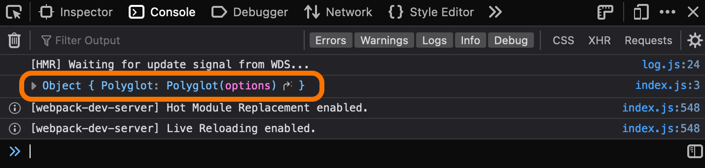 Browser developer tools console logs | Phrase