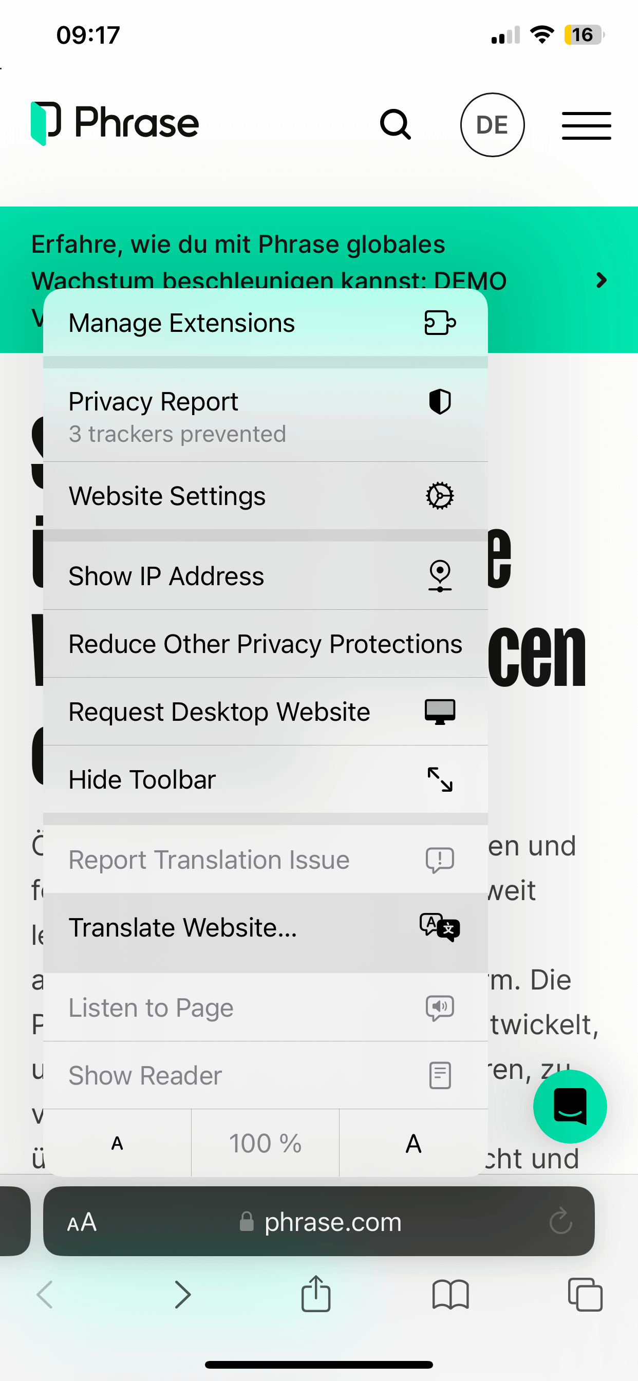 Translate a web page on iPhone | Phrase