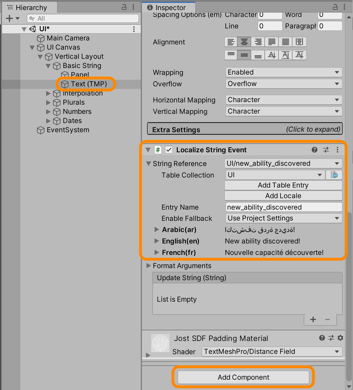 Localize String Event component | Phrase