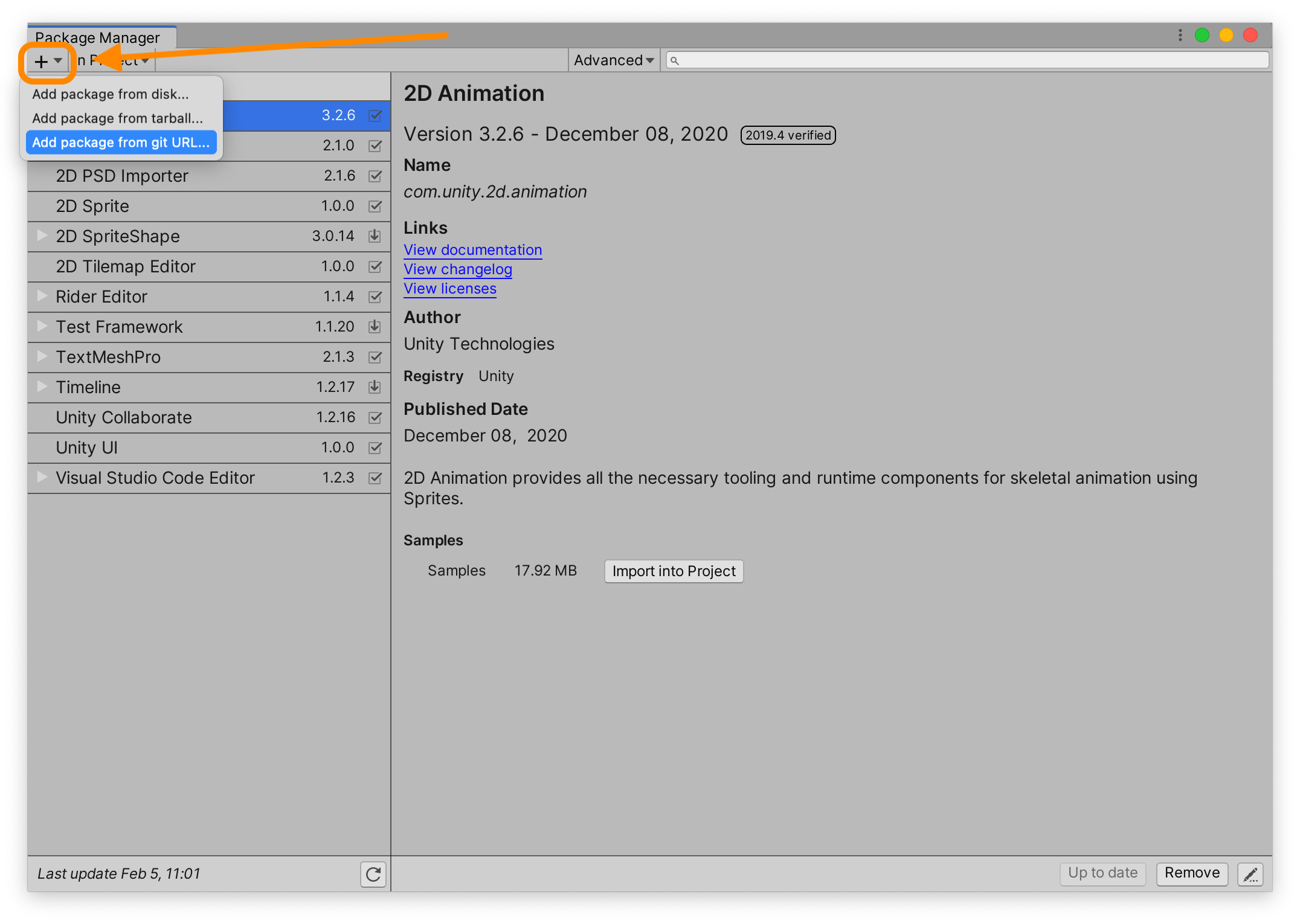 Unity Main Window Package Manager | Phrase