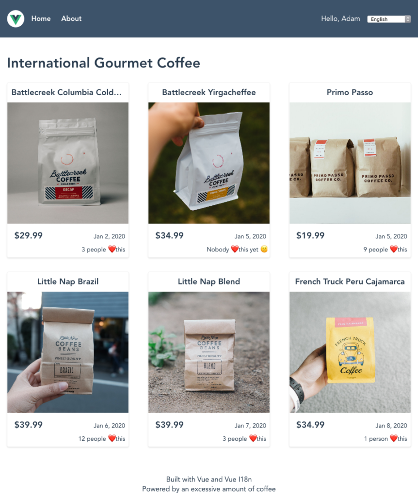 International Gourmet Coffee demo app | Phrase